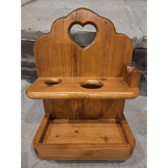 Vintage WOODEN HEART SHELF Hair Tool Organizer Rustic Farmhouse Cottagecore
